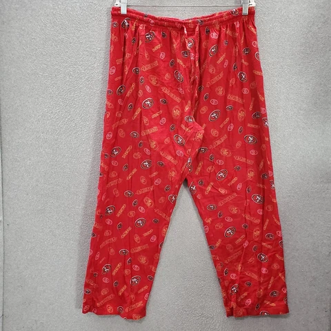 San Francisco 49ers Men Pajama Pants XL Red Team Logo Allover Print 29" Inseam Cover