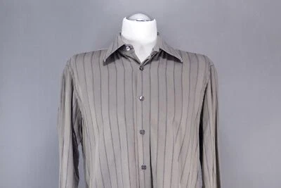 HUGO BOSS Camicia a Maniche Lunghe L KW42 Grigio Scuro Strisce Coll. Diff. B1599 - Immagine 1 di 4