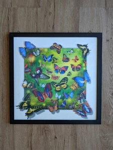 Vintage 90er 3D Schmetterling gerahmtes Kunstwerk 17x17" COOL  - Bild 1 von 6
