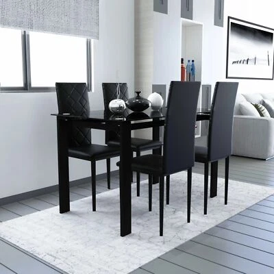 Modern Tempered Glass Black Dining Table Chair Set - Image 1 of 4