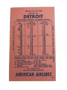 American Airlines Detroit Chicago 1955 horario Franklin 2-8000 tarifas 11,00 - Imagen 1 de 12