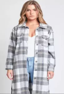 YMI Gray Plaid Shacket Duster Junior Size Large - Picture 1 of 5