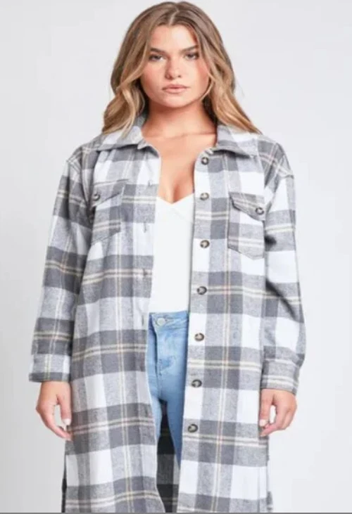 YMI Gray Plaid Shacket Duster Junior Size Medium  - Image 1 of 4