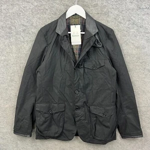 Barbour Jacket Mens Medium Black Beacon Sports Wax Coat Leather Trim Skyfall NWT - Picture 1 of 15