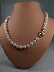 D30-1/ elegante  Perlenkette  Gelbgold Verschluß Brillantsplitter 14K ca. 47 cm - Bild 1 von 9