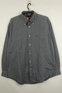 Tommy Hilfiger 80s Two-Ply Fabric Gray Cotton Long Sleeve Button-Down Shirt M - Picture 1 of 17