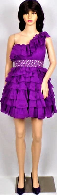 CASSANDRA STONE size 2 purple ultra-frilly 1-shoulder fit/flare party dress - Image 1 of 4