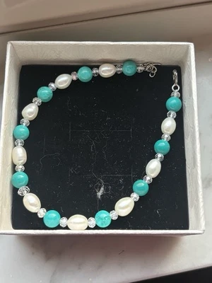 Turquoise And Freshwater Pearl Bracelet - Image 1 of 4