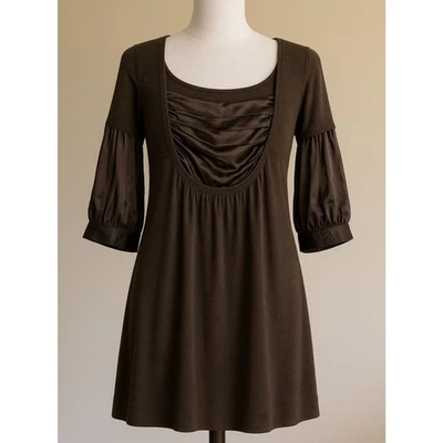 Túnica Leon Max mistura de seda gola redonda marrom pequena - Imagem 1 de 4
