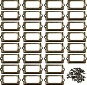 30 Piezas Antiguo Gabinete Cajón Metal Tarjeta Etiqueta Marco Soporte Etiqueta 2.7"x1.3" - Imagen 1 de 10
