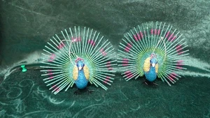 Set of 2 Iridescent PEACOCK Christmas Ornaments VERY NICE COLORFUL - Picture 1 of 9