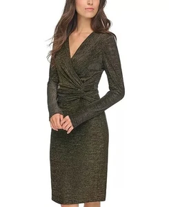 NEW CALVIN KLEIN BLACK GOLD PLEATED SHEATH DRESS SIZE 20 W WOMEN PLUS - Picture 1 of 3