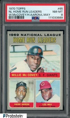 1970 Topps #65 NL Home Run Leaders Willie McCovey Hank Aaron Salón de la fama Lee May PSA 8 Foto 1 de 2