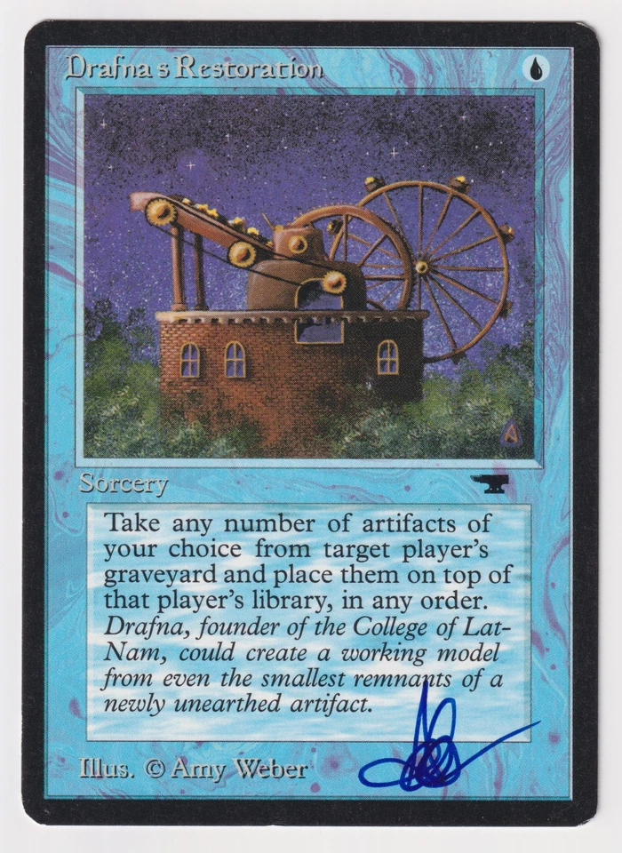 Blue Signed Drafna's Restoration HP Antiquities Artist Amy Weber 1994 MTG Magic! - Image 1 of 2
