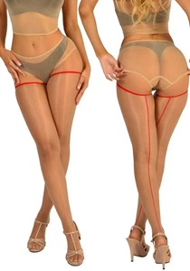 Amara - Ultra Shiny & Sheer Thigh High Stockings with Contrast Back Line - Picture 1 of 9