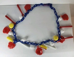 Lot of Vintage 1980s Plastic Bell Charms Chain Necklace Baseball - Picture 1 of 3