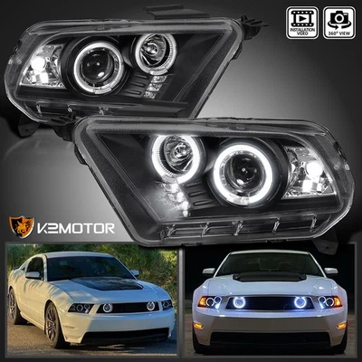 Fits 2010-2014 Ford Mustang Black LED Halo Projector Headlights Lamps Left+Right Foto 1 de 4