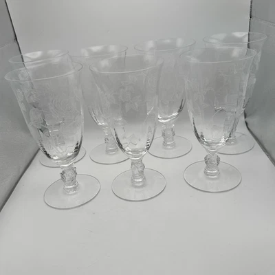 Heisey Rose Set of 7 Ice Tea Tumblers / Stems 6 3/4" - Etched - Image 1 of 4