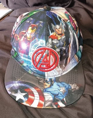Marvel Avengers Hat Cap Snap Back Multicolor All Over Print Embroidered Youth - Image 1 of 4