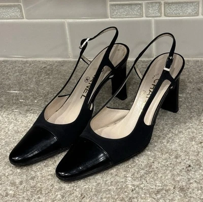 Zapatos de salón Chanel vintage satinados negros con cordones - 35,5/5 para mujer Foto 1 de 4