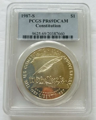1987-S PCGS PR69 DCAM $1 Constitution Coin 90% Silver - Image 1 of 2