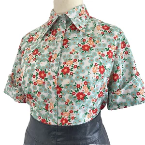 Vintage 1970s Floral Blouse Short Sleeve Botanical RETRO Psychedelic Shirt Top L - Picture 1 of 6