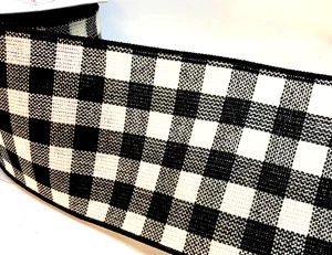 Schwarz weiß kariert 4" mal 2 Yards Webstoff Drahtband Landhaus Winter - Bild 1 von 3
