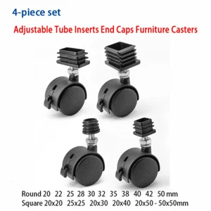 4 X Adjustable Tube Inserts End Caps Furniture Casters Wheels Castor Trolley - Picture 1 of 37