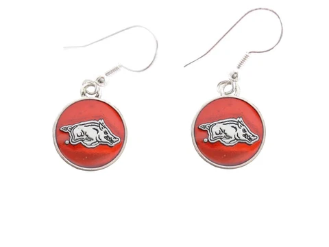 Arkansas Razorbacks Translucent Red Disc Silver Hook Earring Jewelry UA Hogs Cover