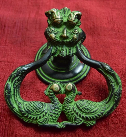 Dragon Face Design Door Knocker Handmade Peacock Bell Home Furnish Brass VR405 Cover