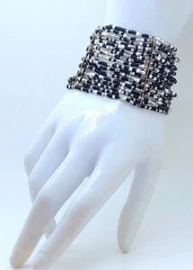 B149 black multi color Handmade glass seed Beaded stretch fashion Bracelets - Picture 1 of 6