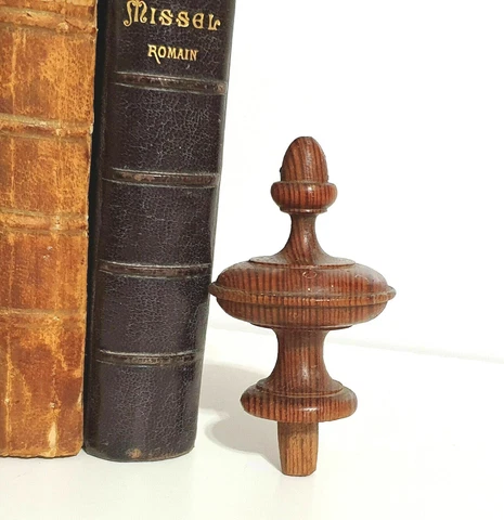 Antique wooden post finial French turned wood topper for Bed Clock Furniture 3" Cover