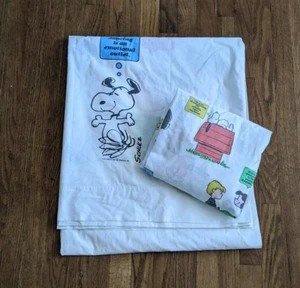 Vintage Peanuts Snoopy and Gang Twin Size Flat & Fitted Sheet United Feature - Picture 1 of 10