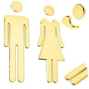 Türschild Set Frau Mann WC Schild Toilettenschild Selbstklebend Aufkleber Gold - Bild 1 von 1
