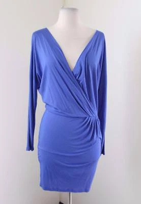 Vestido Haute Hippie Azul Drapeado Dolman Manga Larga Drapeado Cuello en V Talla XS NUEVO CON ETIQUETAS *Defecto  Foto 1 de 4