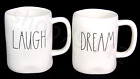 Rae Dunn Mugs Laugh Dream Set Of 2 White Clean 192 213 Coffee Tea Drink Cup Gift