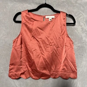 Monteau Los Angeles Tank Top Women Large Maroon Satin Crop Sleeveless Round Neck - Picture 1 of 4