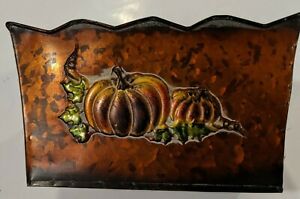 EMBOSSED RECTANGULAR SCALLOPED TIN PLANTERS -PUMPKINS WITH VINES  3 COLORS NWT