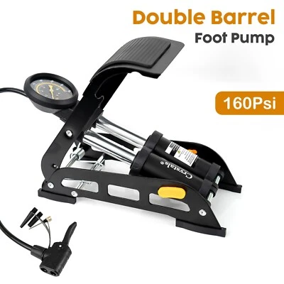 Foot Pump Double Barrel Heavy Duty Inflator For Bike Motorbike Car Van Tyre - Image 1 of 4