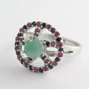 925 Silber Ring - Silberring mit Rubin Smaragd Safir - Damenring rot blau grün  - Bild 1 von 3