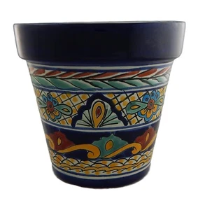 MEXICAN TALAVERA POTTERY FLOWER POT PLANTER CERAMIC 10 - Picture 1 of 2