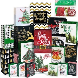 24PCS Christmas Gift Bags,Christmas Kraft Paper Reusable Small Gift Bags Bulk wi - Picture 1 of 7