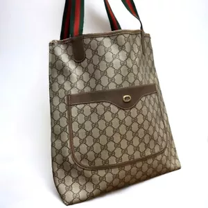 Vintage GUCCI Sherry Line Shoulder Tote Bag PVC Brown Authentic From Japan - Picture 1 of 19