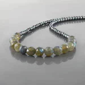 Naturale Labradorite & Ematite Perline 18 " Catena 925 Argento Guarire Pietra - Foto 1 di 6