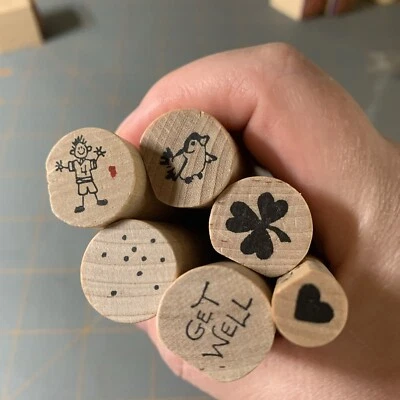 Estampillas de goma Judith - 6 estampillas clavijas corazón ponerse bien pájaro niño trébol puntos Foto 1 de 3