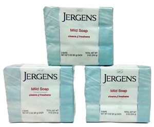 3 Packungen Jergens milde Seife 3 Unzen, Bad Bar Seife waschen (9 Riegel insgesamt) 9 Unzen versiegelt - Bild 1 von 6