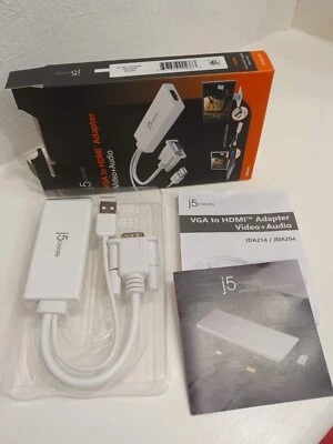 J5 Create VGA To HDMI Video Audio Adapter White JDA204 Brand New - Image 1 of 4