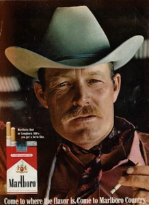 Anuncio impreso vintage 1969 Marlboro Come to where the flavor is Country Man Cowboy - Imagen 1 de 2