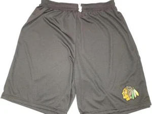 0724-9 Mens CHICAGO BLACKHAWKS Polyester Jersey SHORTS W/POCKETS BLACK NEW - Picture 1 of 1