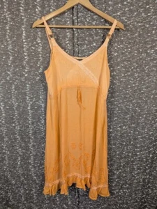 Vintage Raya Sun Embroidered Orange Boho Coverup Dress Women's Small - Picture 1 of 12